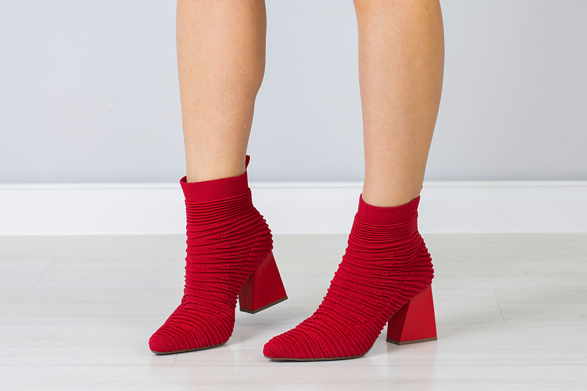 bota cano curto knit - Vermelho